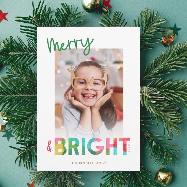 Merry and Bright Tissue Paper Christmas Photo Holiday Card (Creator Uploaded)