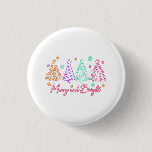 Merry and Bright Tree Neon Christmas 3 Cm Round Badge
