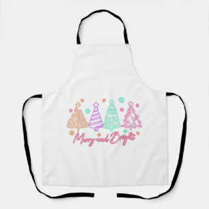 Merry and Bright Tree Neon Christmas Apron