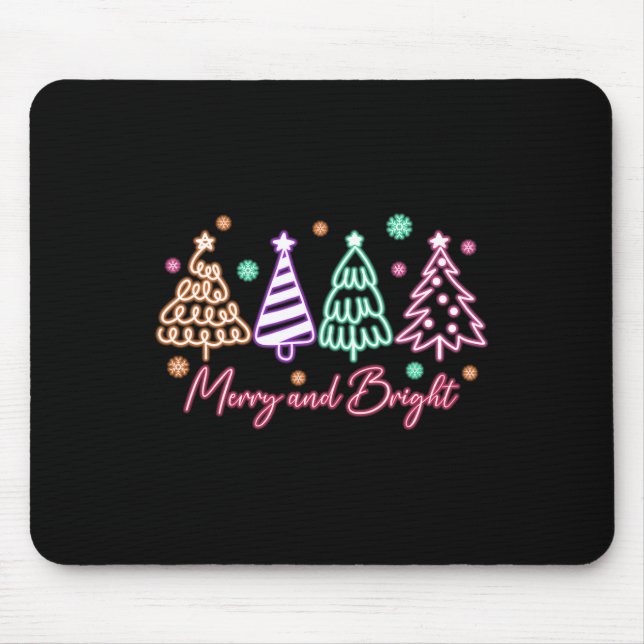 Merry And Bright Tree Neon Christmas  Mouse Mat (Front)