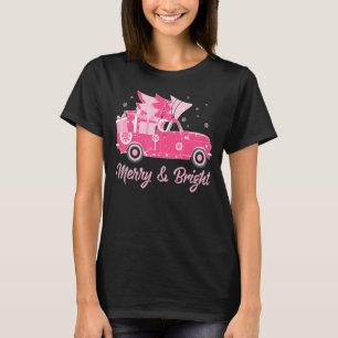 Merry And Bright Tree Pink Truck For Women T-Shirt