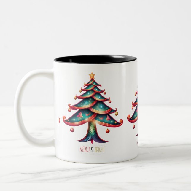 Merry and Bright Tree Two-Tone Coffee Mug (Left)