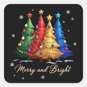 Merry and Bright Trees Christmas Holiday Gift Cute Square Sticker