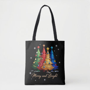 Merry and Bright Trees Christmas Holiday Gift Cute Tote Bag