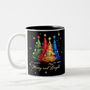 Merry and Bright Trees Christmas Holiday Gift Cute Two-Tone Coffee Mug