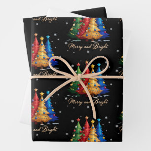 Merry and Bright Trees Christmas Holiday Gift Cute Wrapping Paper Sheet