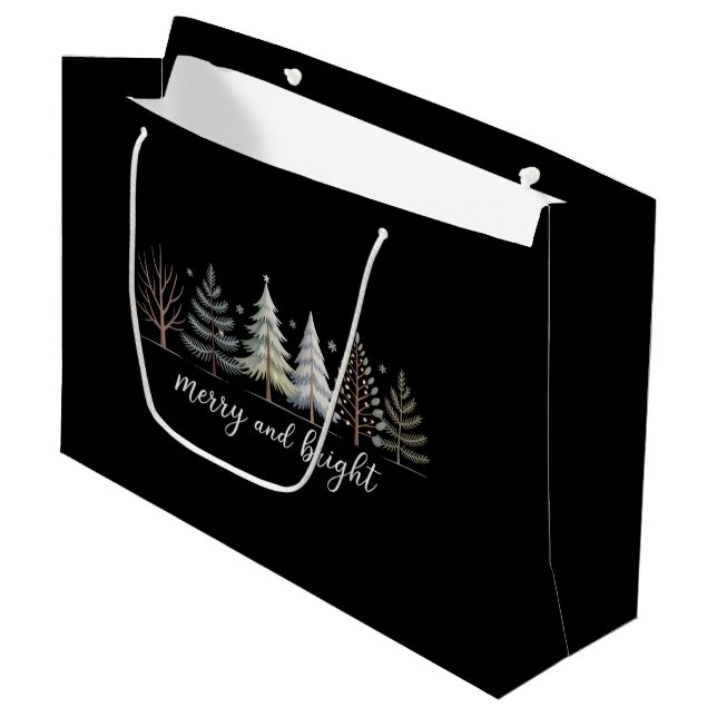 Merry and Bright Trees Christmas Holiday Winter Large Gift Bag (Front Angled)