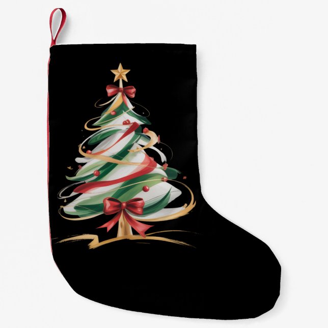 Merry and Bright Trees Christmas Holiday Winter  Small Christmas Stocking (Front)