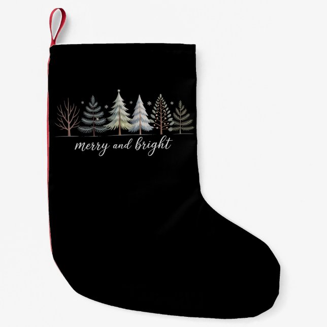 Merry and Bright Trees Christmas Holiday Winter Small Christmas Stocking (Front)