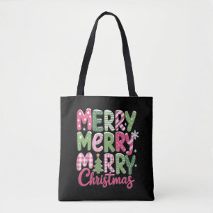 Merry and Bright Trees Christmas Holiday Winter Tote Bag