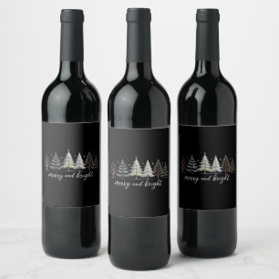 Merry and Bright Trees Christmas Holiday Winter Wine Label