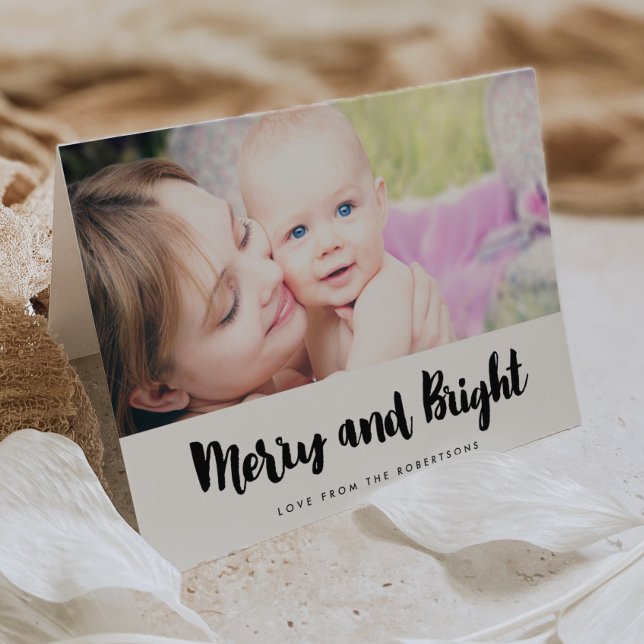 Merry and Bright Trendy Family Photo Holiday Card (Creator Uploaded)