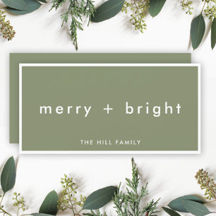Merry and Bright Trendy Moss Green Christmas Holiday Card