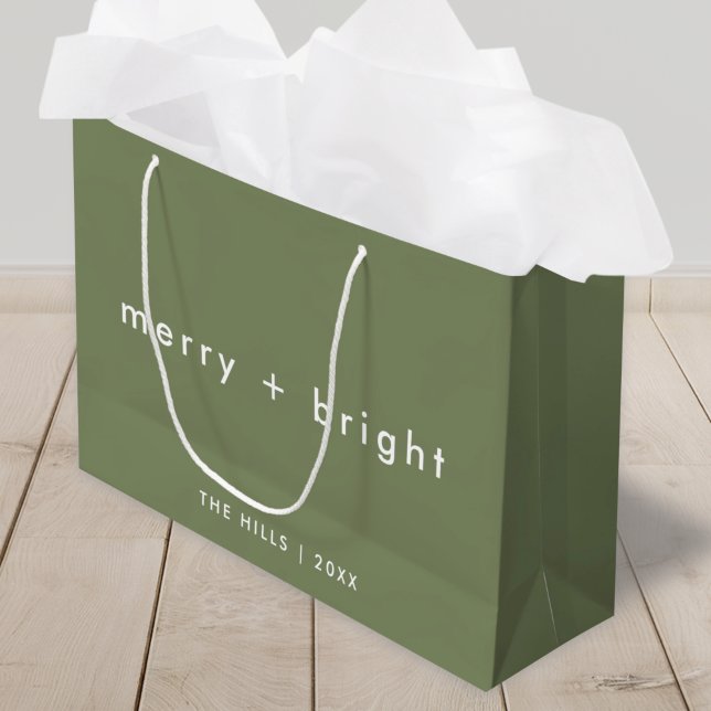 Merry and Bright | Trendy Moss Green Christmas Large Gift Bag (Creator Uploaded)