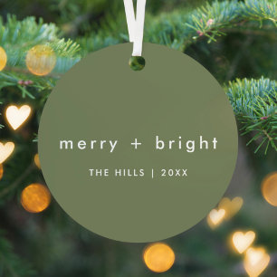 Merry and Bright   Trendy Moss Green Christmas Metal Tree Decoration