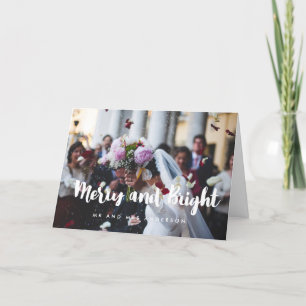 Merry and Bright Trendy Newlywed Photo Holiday Card