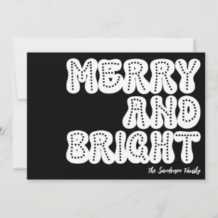 Merry and Bright Trendy Retro White Black Holiday Card