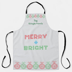 Merry And Bright Typography Christmas Apron
