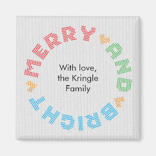 Merry And Bright Typography Christmas Wreath Magnet