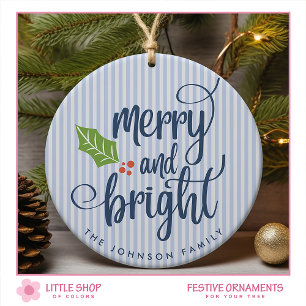 Merry and Bright Typography Customisable Photo  Ceramic Tree Decoration