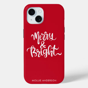 Merry and Bright Typography Script Red  iPhone 15 Case