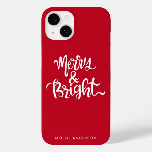 Merry and Bright Typography Script Red   Case-Mate iPhone Case (Back)