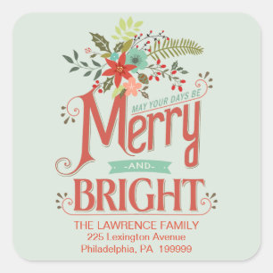 Merry and Bright Vintage Holiday Country Floral Square Sticker