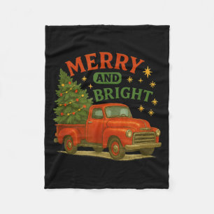 Merry And Bright Vintage Red Truck Christmas Fleece Blanket