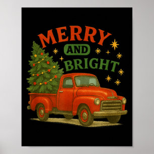 Merry And Bright Vintage Red Truck Christmas  Poster