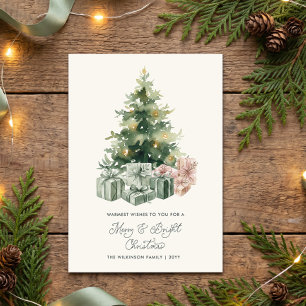 Merry and Bright Watercolor Christmas Tree Holiday Card