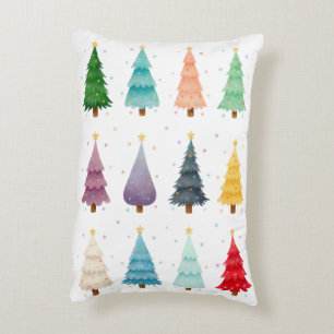 Merry and Bright, Watercolor Christmas Trees Decorative Cushion