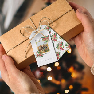 Merry and Bright Watercolor Family Photo Holiday  Gift Tags