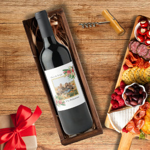 Merry and Bright Watercolor Family Photo Holiday Wine Label
