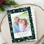 Merry and Bright Watercolor Winter Greenery Photo  Holiday Card<br><div class="desc">Modern and simple Christmas | Holiday photo card on a green and white winter greenery pattern background. For more advanced customization of this design,  please click the BLUE DESIGN TOOL BUTTON to change font,  size,  and color.</div>