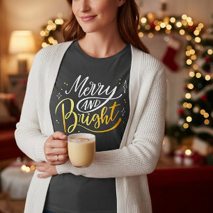 Merry and bright white and gold Christmas T-Shirt