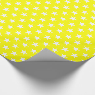 Merry and Bright White Stars on Yellow Holiday Wrapping Paper