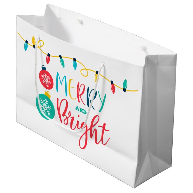 Merry and Bright with a string of lights Large Gift Bag (Front Angled)