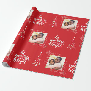 Merry And Bright With One Photo Red Christmas Wrapping Paper