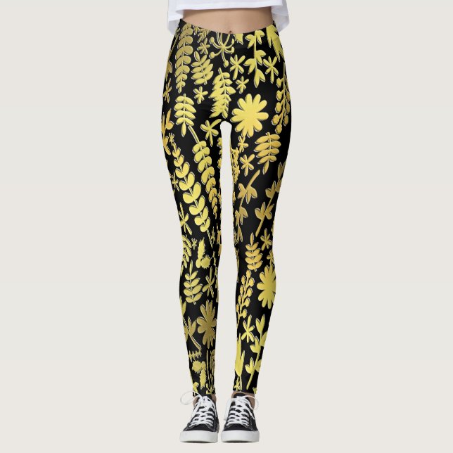 Merry And Bright Xmas happy new year black flower Leggings (Front)
