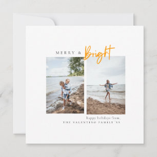 Merry and Bright Yellow Modern Minimalist Photo Holiday Card