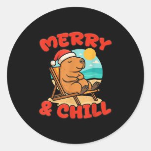 Merry And Chill Capybara _ Funny Cute Capybara San Classic Round Sticker