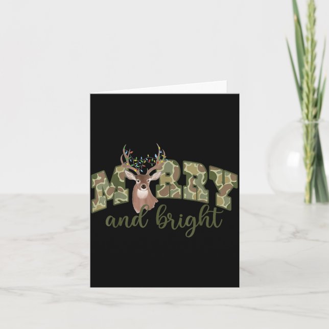 Merry And Christmas Bright Camouflage Reindeer Xma Card (Front)