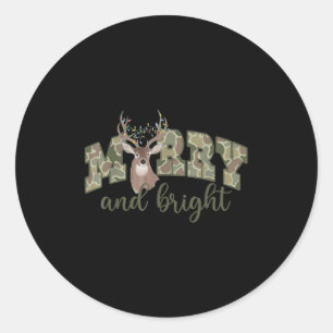 Merry And Christmas Bright Camouflage Reindeer Xma Classic Round Sticker