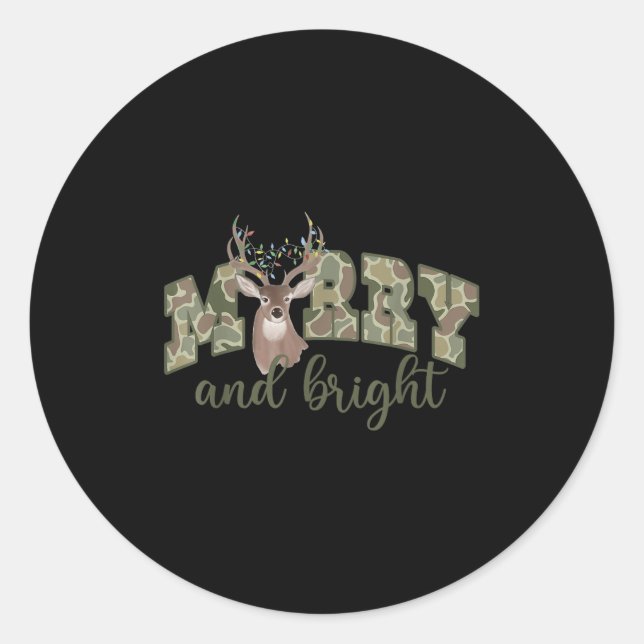 Merry And Christmas Bright Camouflage Reindeer Xma Classic Round Sticker (Front)