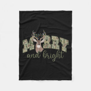 Merry And Christmas Bright Camouflage Reindeer Xma Fleece Blanket
