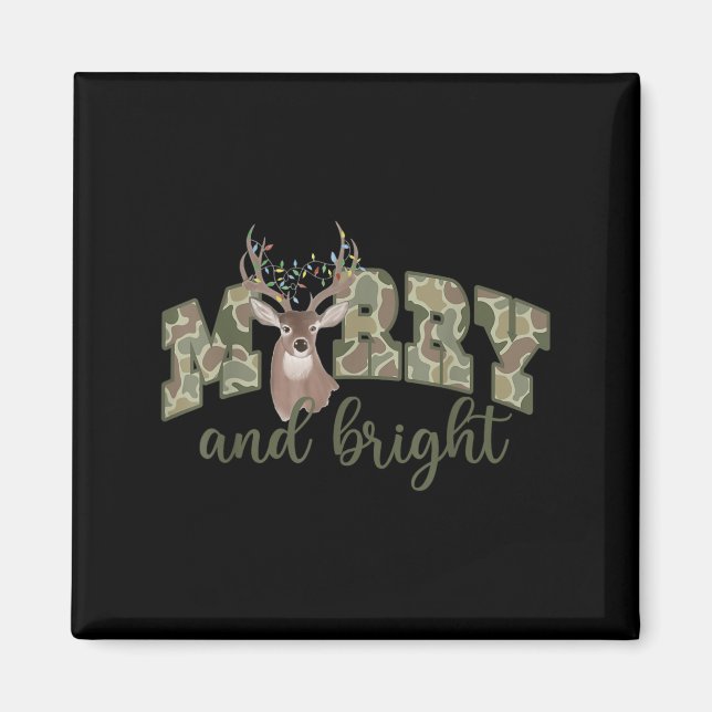 Merry And Christmas Bright Camouflage Reindeer Xma Magnet (Front)