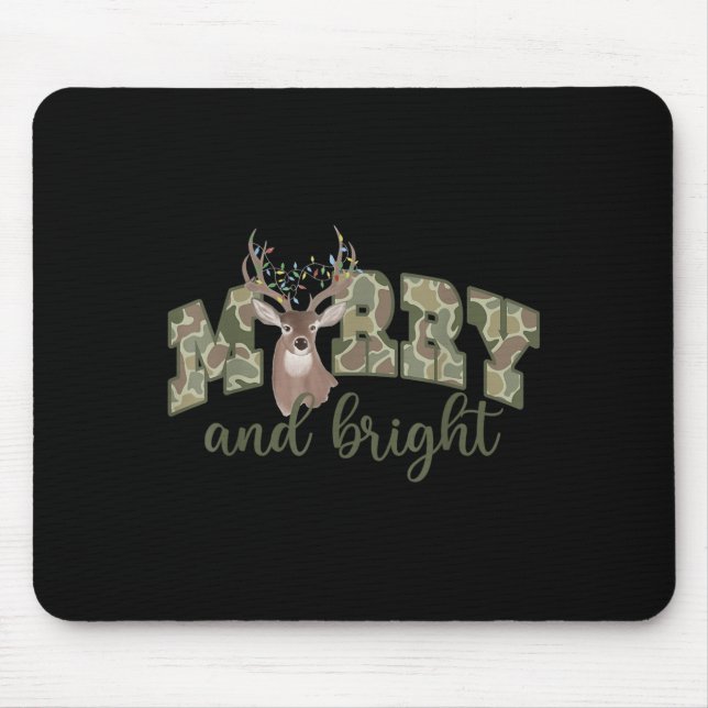 Merry And Christmas Bright Camouflage Reindeer Xma Mouse Mat (Front)