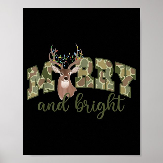 Merry And Christmas Bright Camouflage Reindeer Xma Poster (Front)
