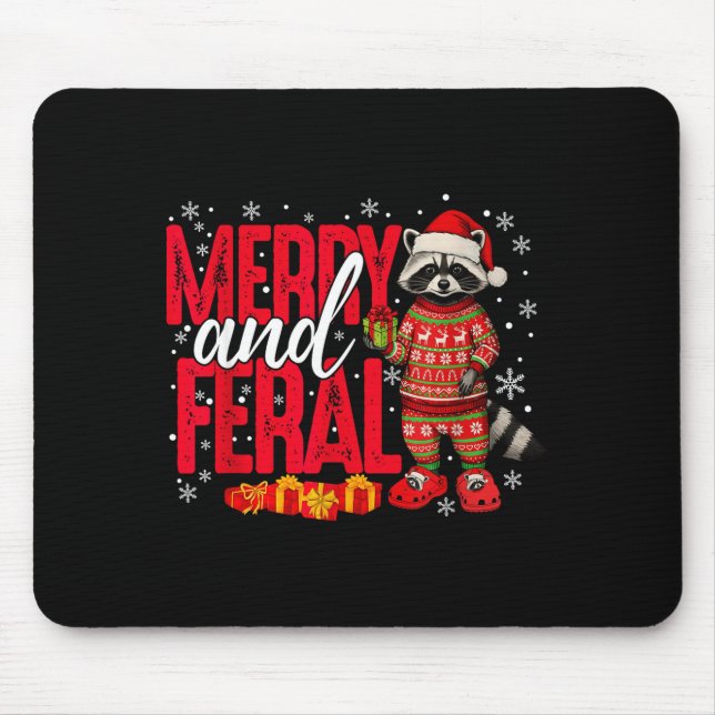 Merry And Christmas Feral Funny Raccoon Santa Hat  Mouse Mat (Front)