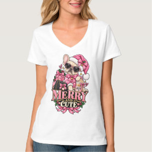 Merry And Cute French Bulldog Pink Christmas Bouje T-Shirt